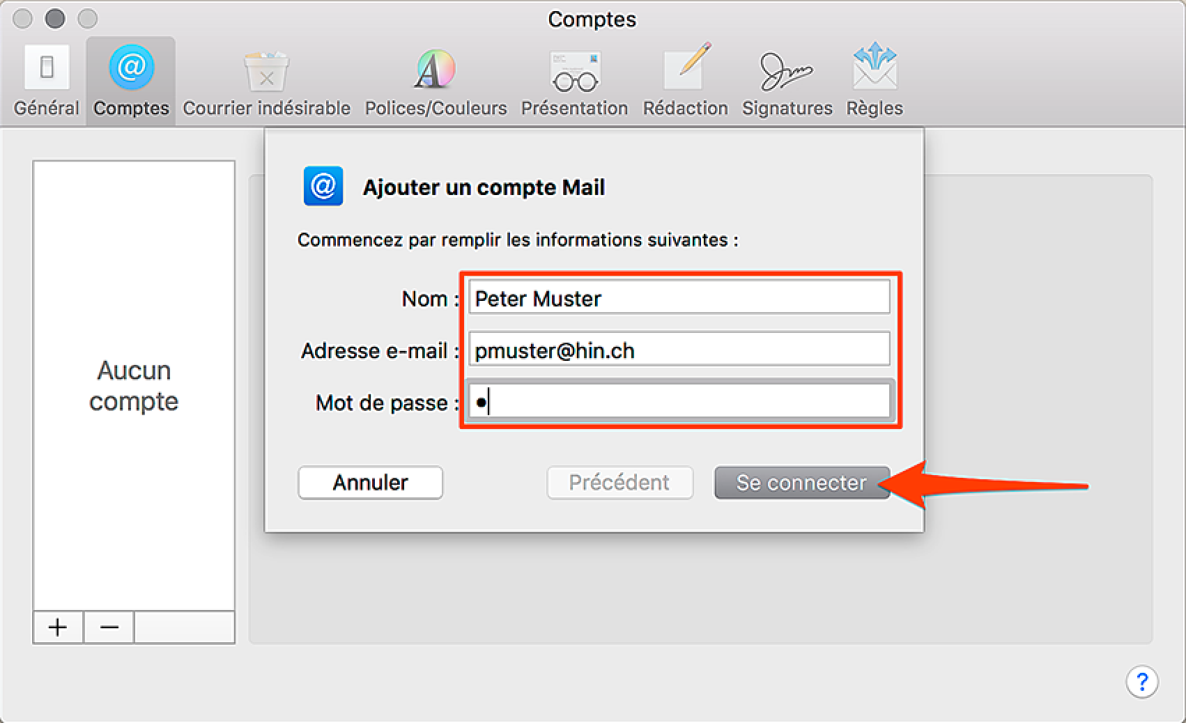 Configuration de l’e-mail: Apple Mail OS 10.13 High Sierra - Support HIN