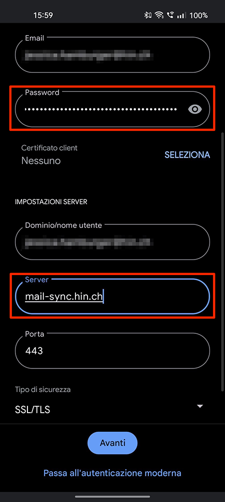 Geben Sie die Servereinstellung ein