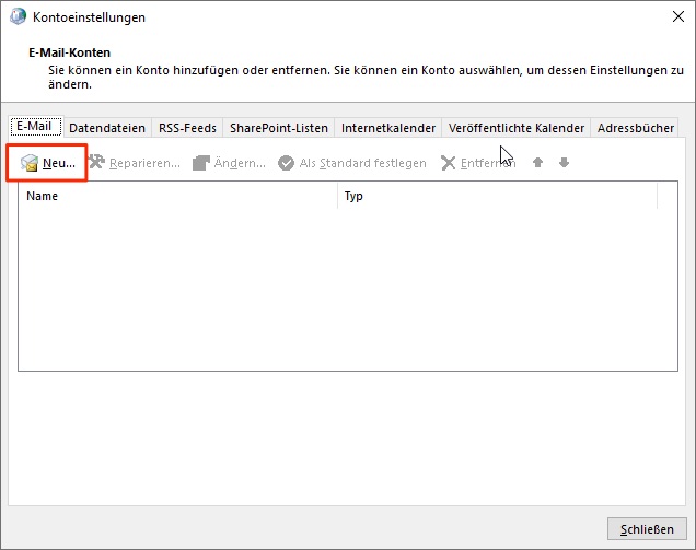 E-Mail-Konten Neu