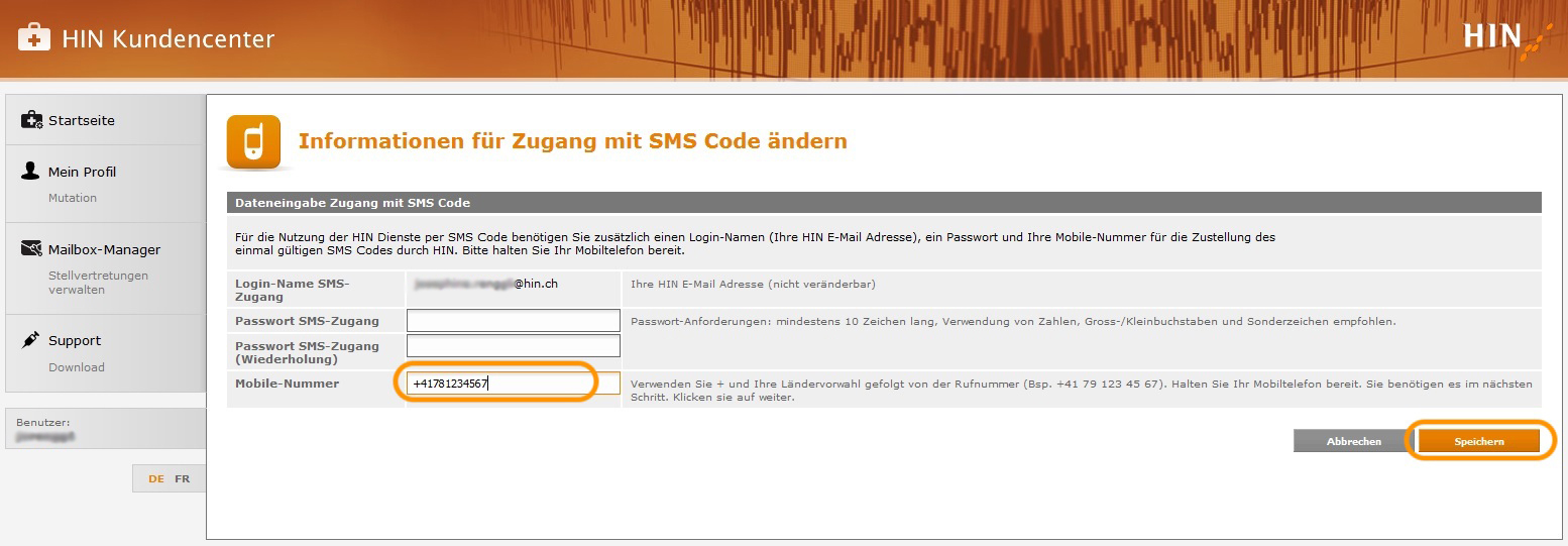 Zugriff mit SMS Code 3