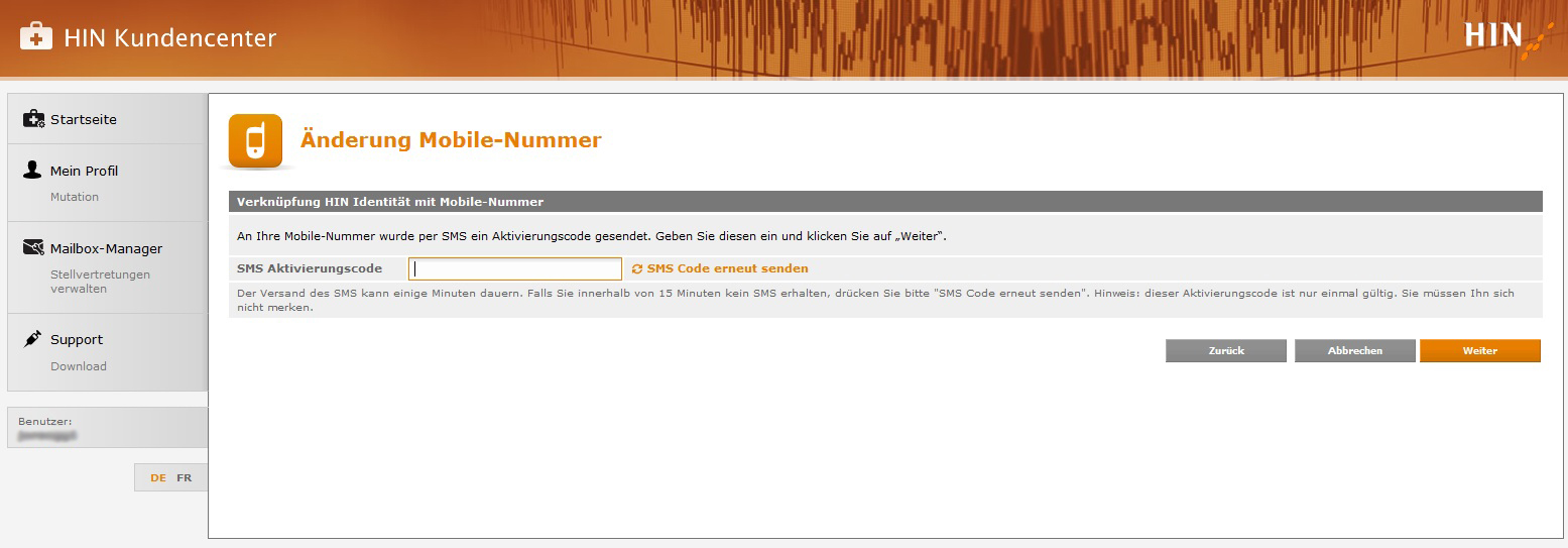 Zugriff mit SMS Code 4
