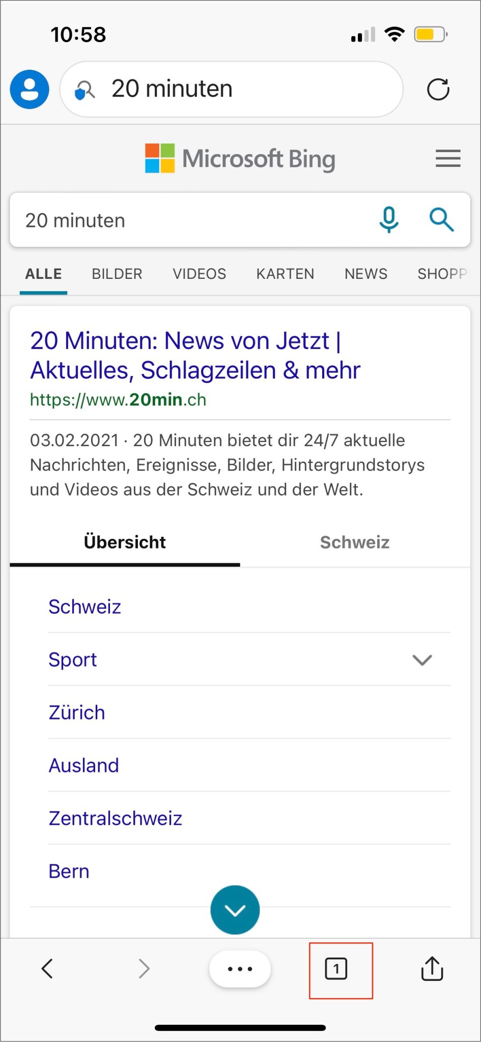 Öffnen Sie Microsoft Edge und klicken Sie auf das markierte Feld