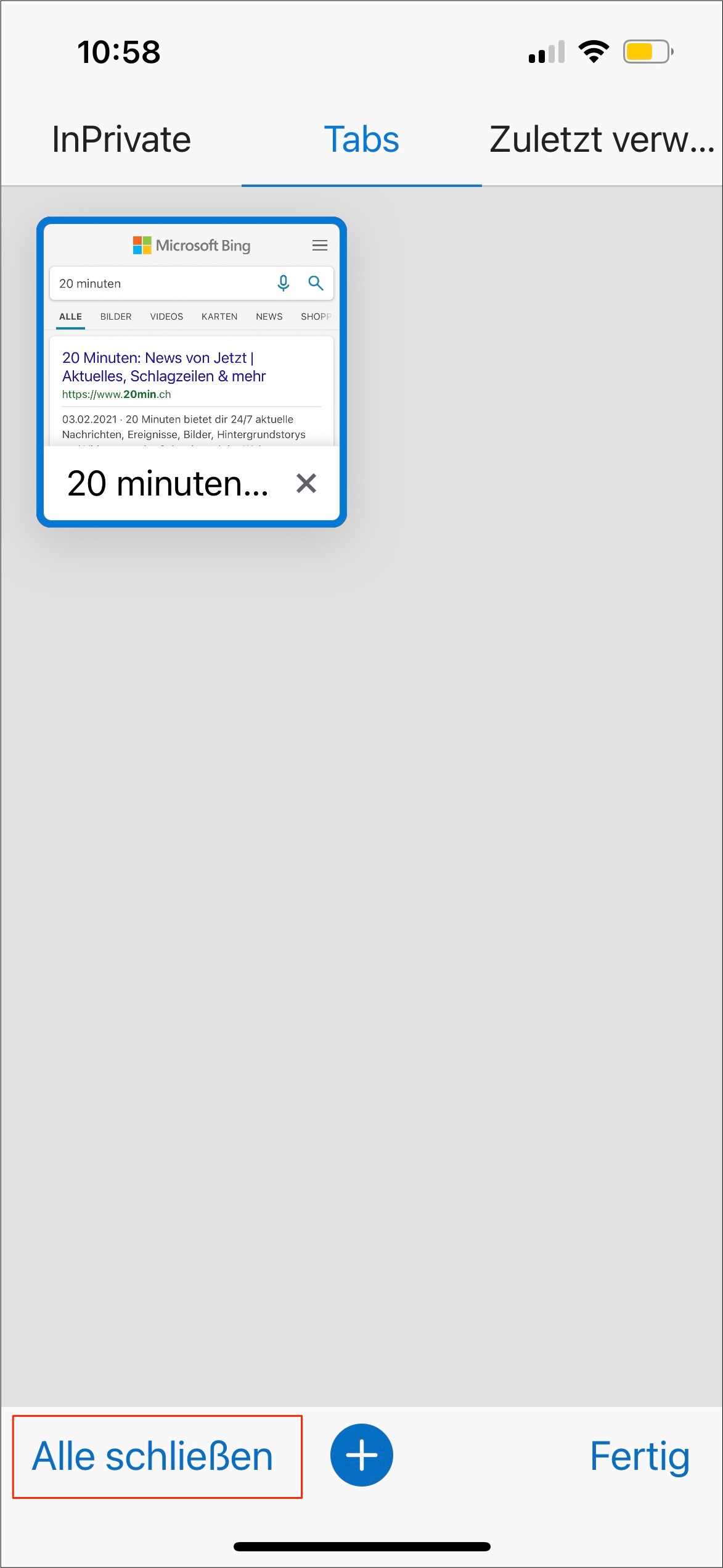 Schliessen Sie alle Tabs