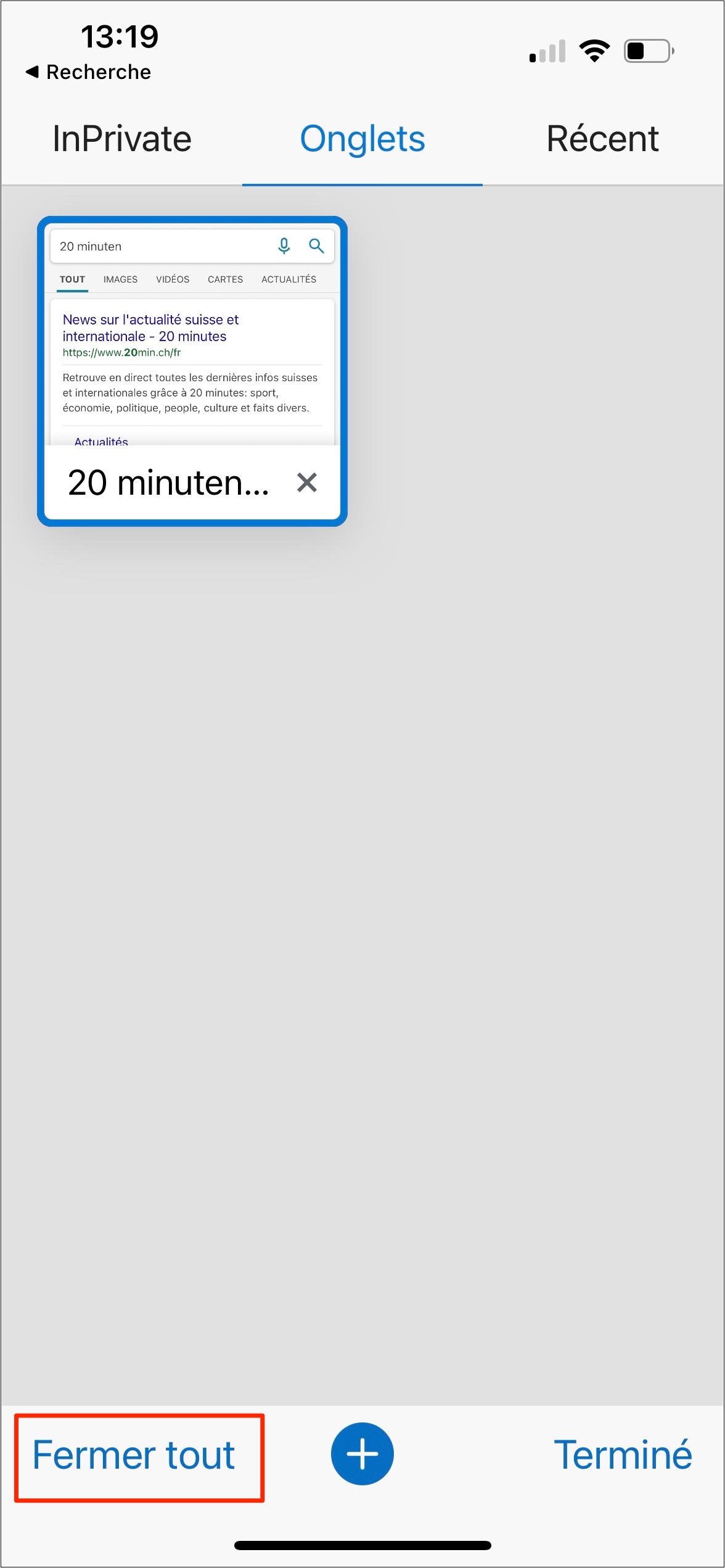 Schliessen Sie alle Tabs
