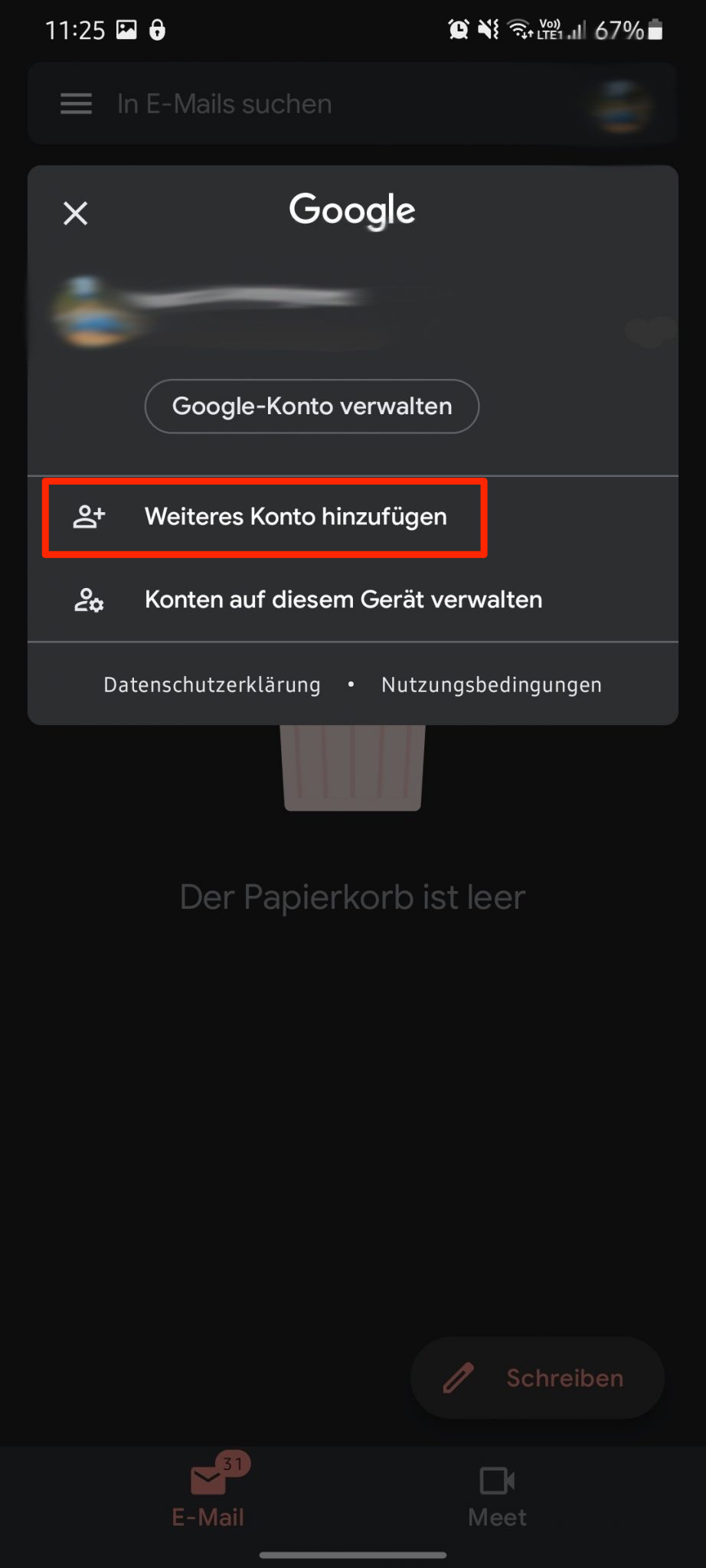 Wählen Sie «Weiteres Konto hinzufügen»