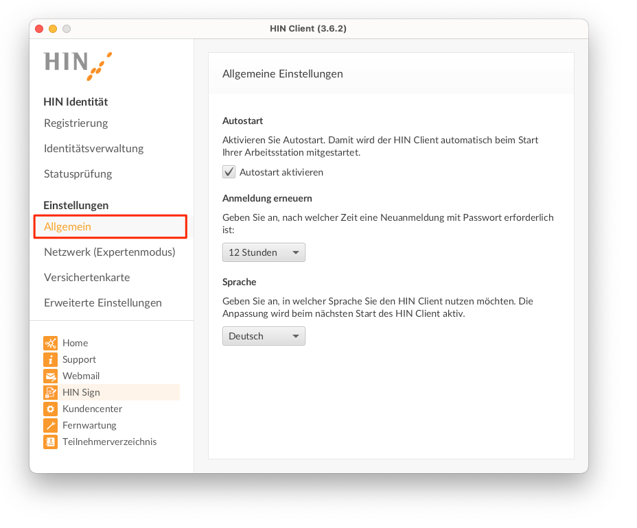 HINClient Einstellungen