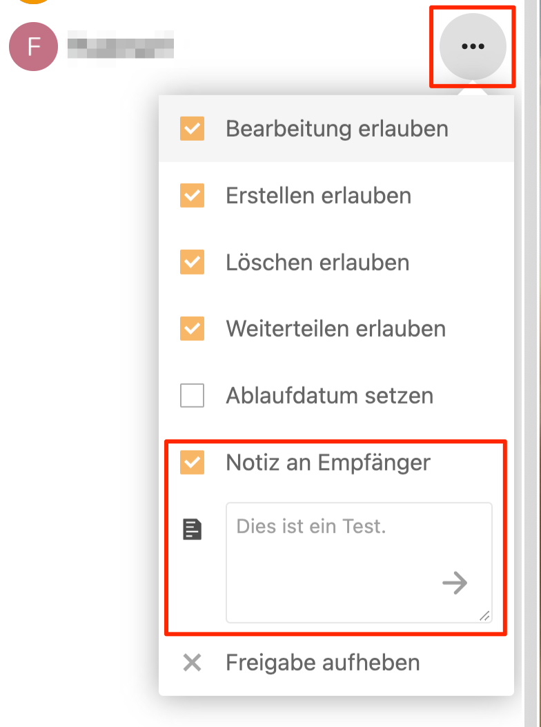 Notiz an Empfänger