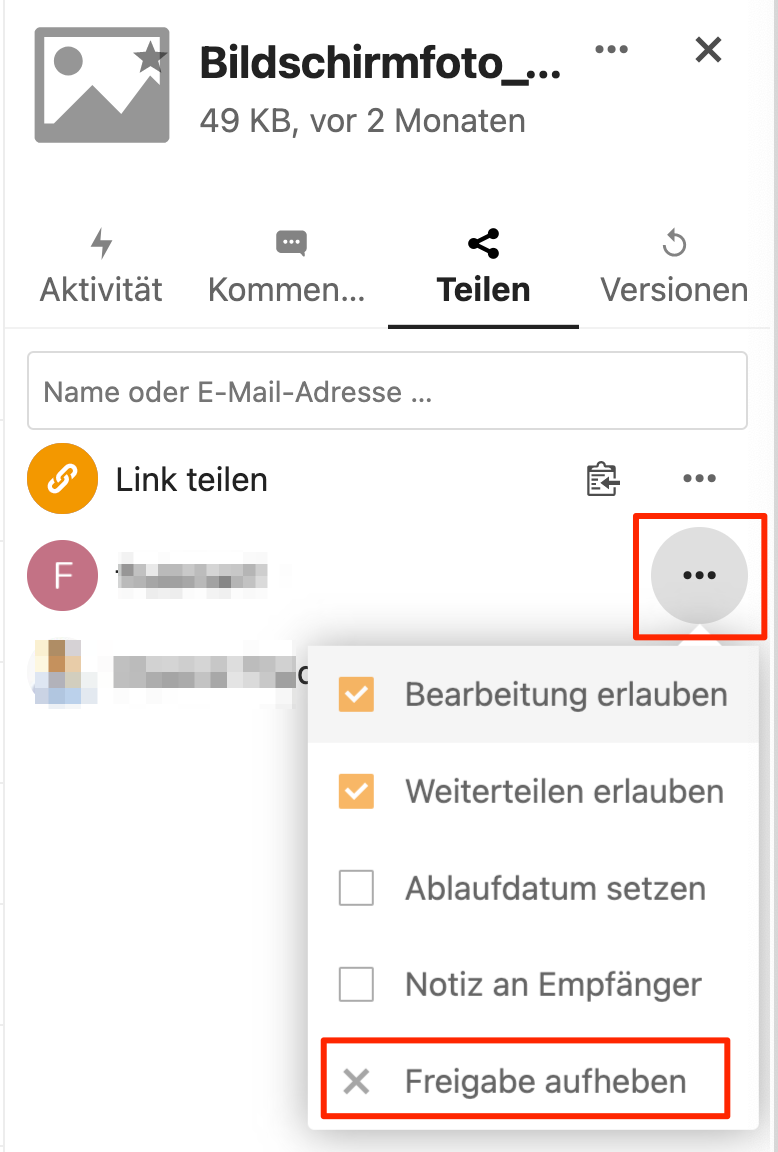 Freigabe aufheben