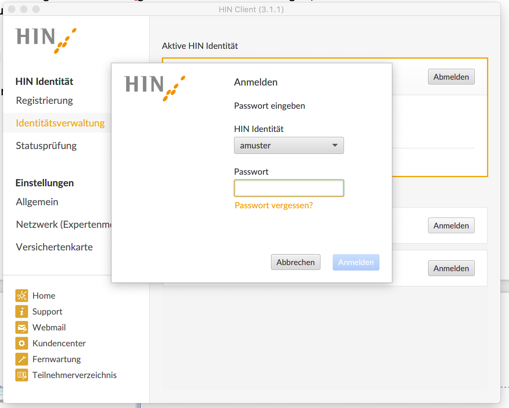 HIN Anmeldung