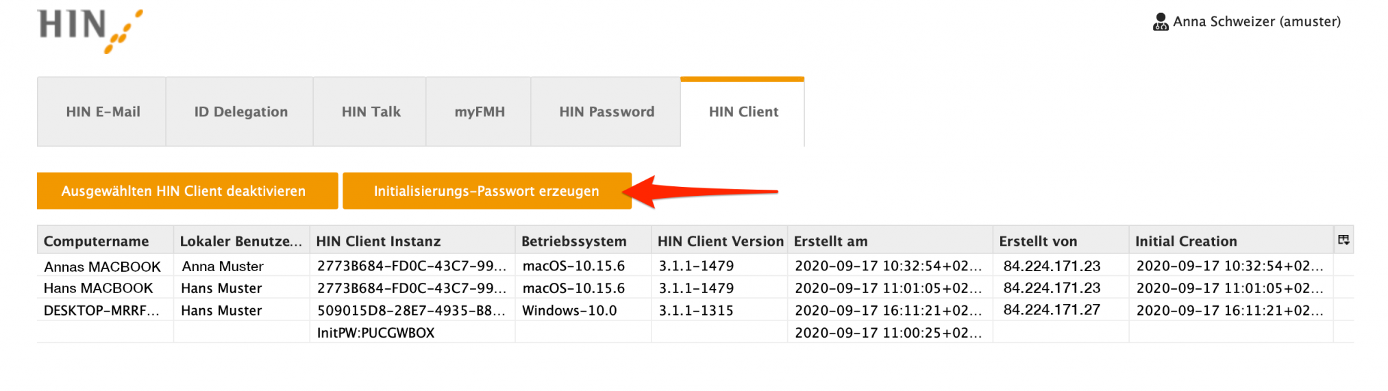 Initialisierungs-Passwort erzeugen