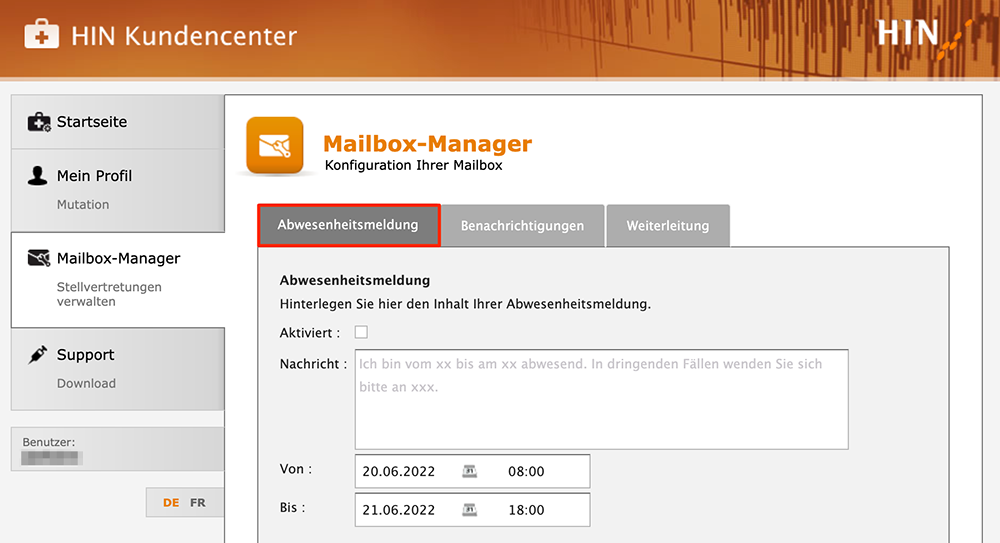 Mailbox-Manager-Abwesenheit