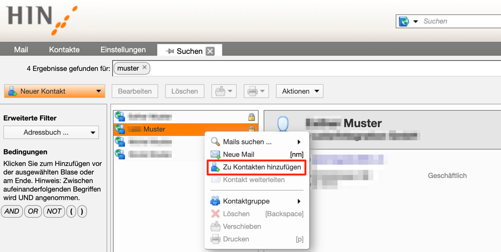 Zu Kontakten hinzufügen