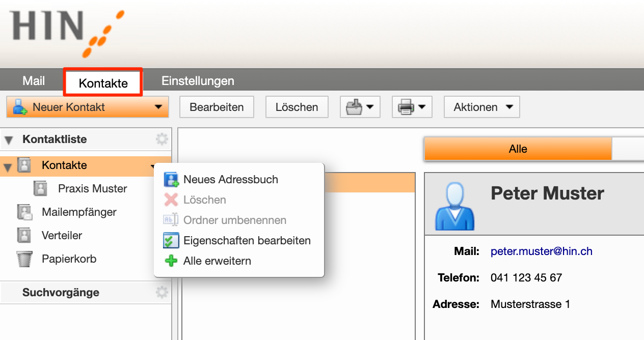 Webmail - Kontakte