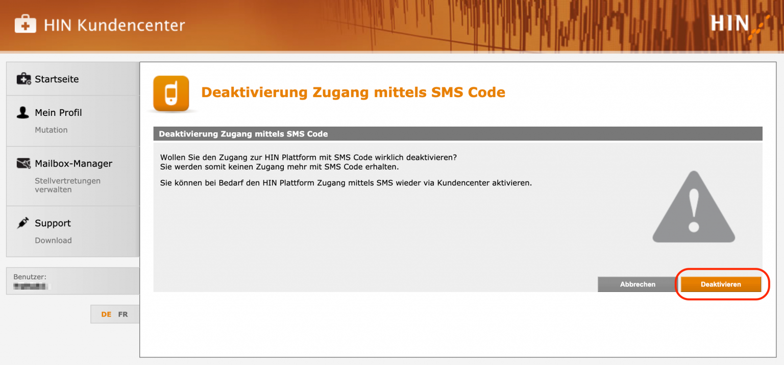 SMS Code deaktivieren 1