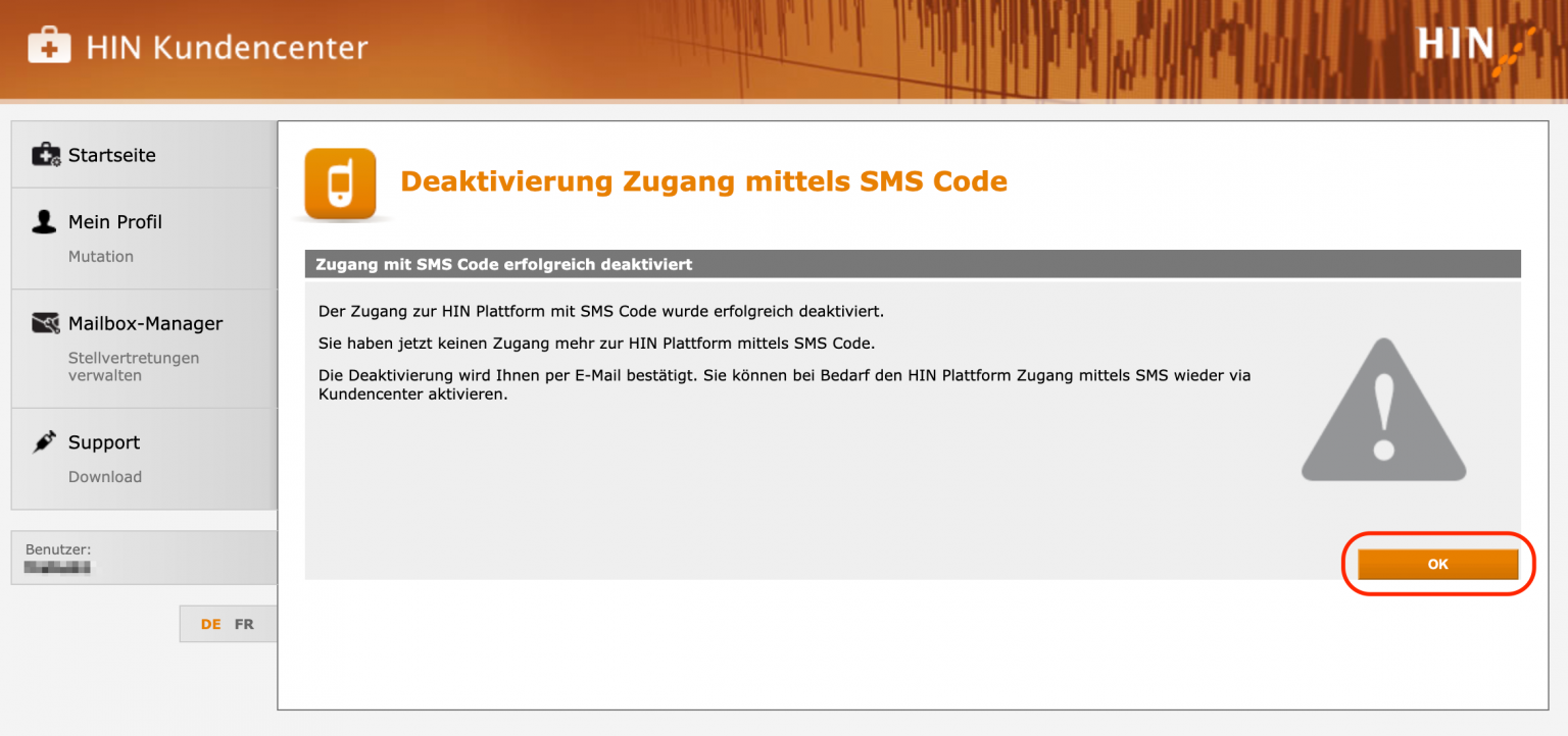SMS Code deaktivieren 2