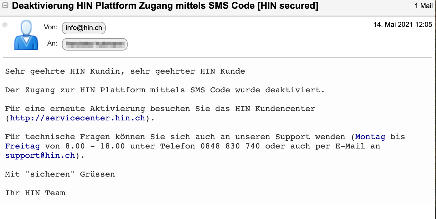 Kundencenter Bestätigung