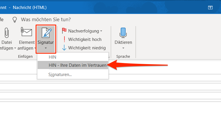 HIN Mail Signatur Outlook 5