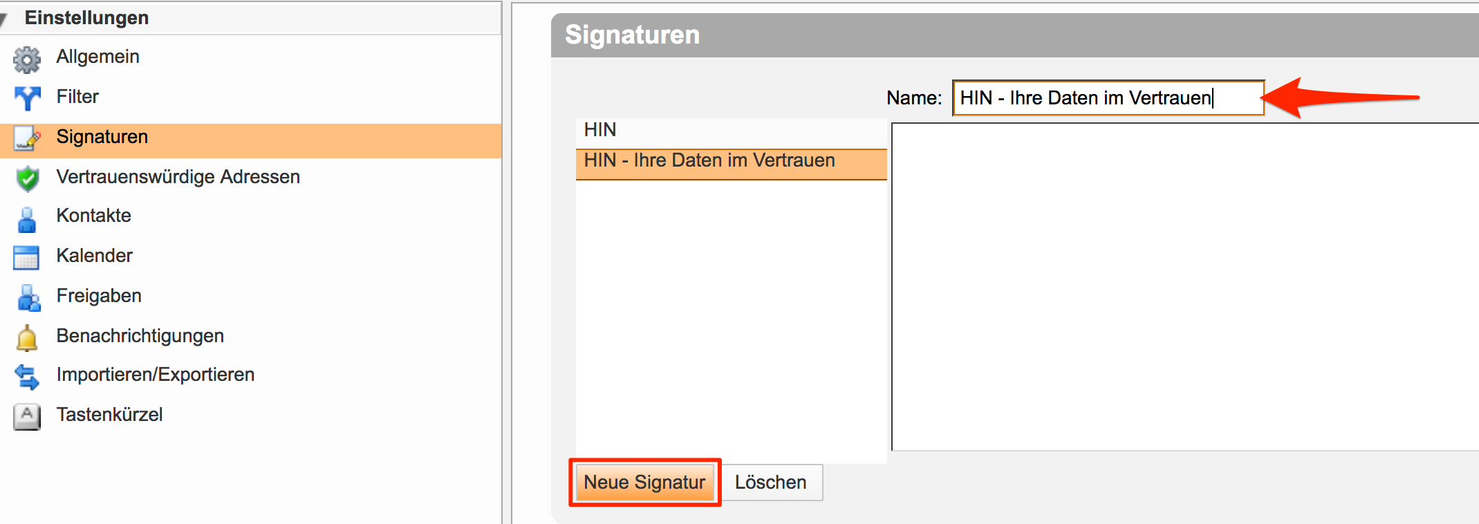 HIN mail Signatur Webmail 2