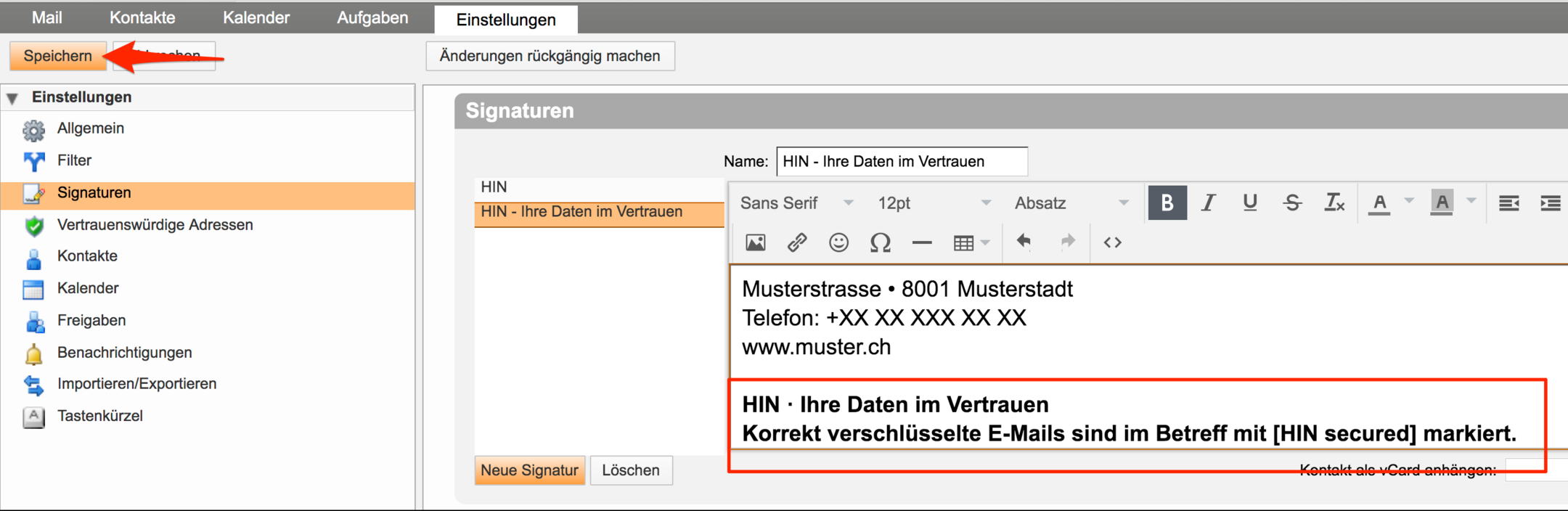 HIN Mail Signatur Webmail 3