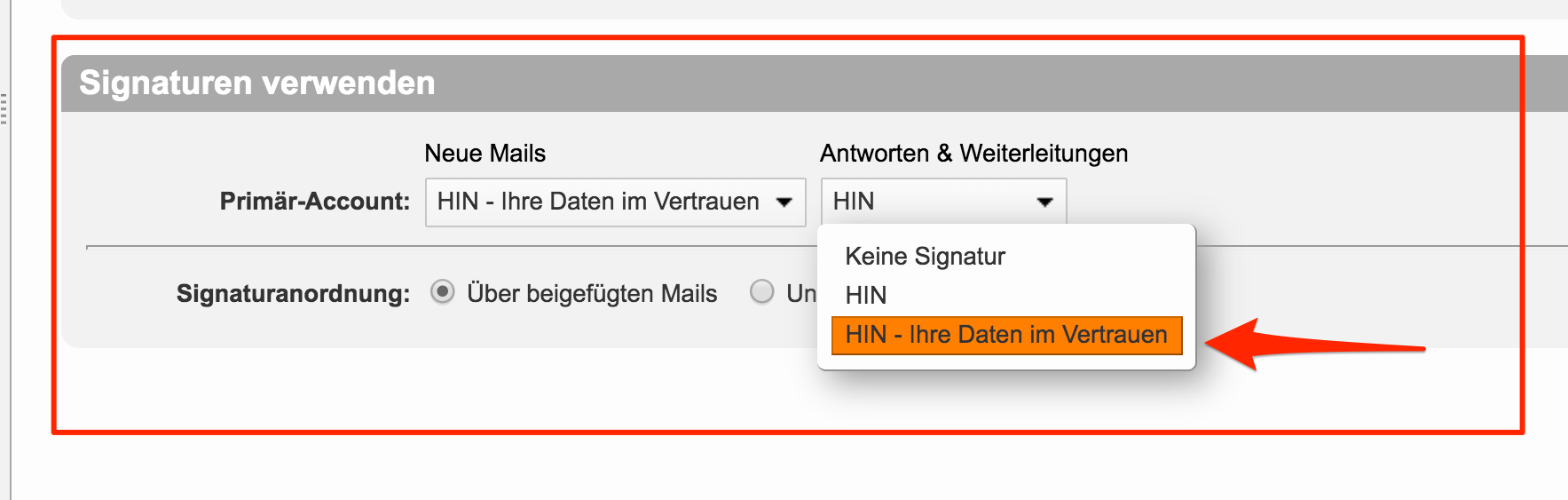 HIN Mail Signatur Webmail 4