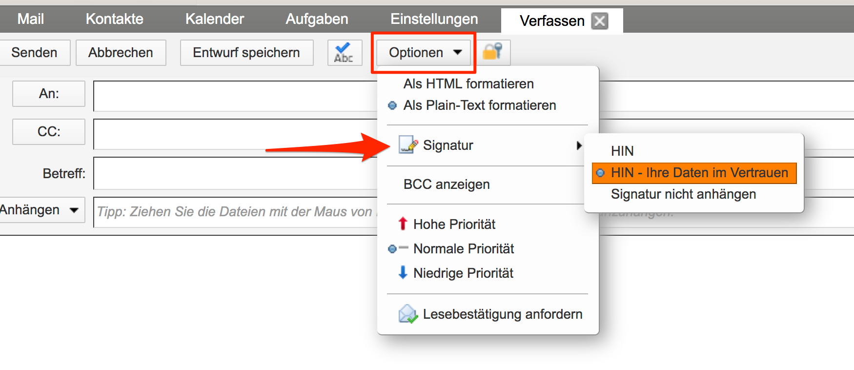 HIN Mail Signatur Webmail 5