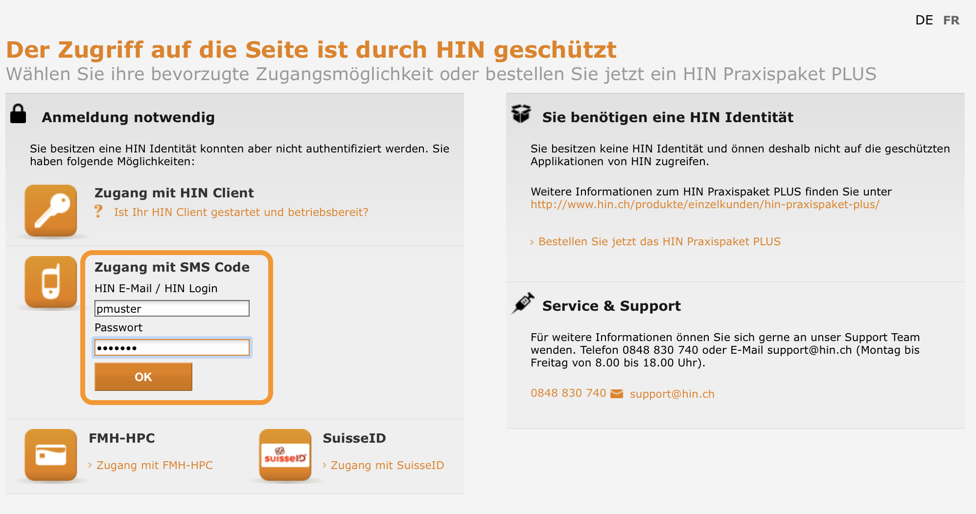 Zugriff mit SMS Code