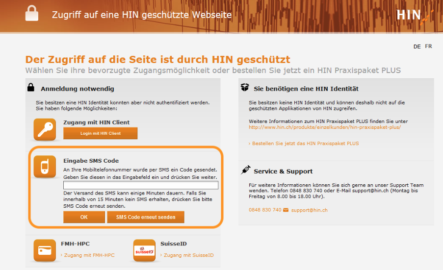 Zugriff mit SMS Code 1