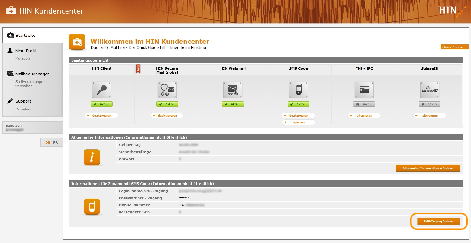 Zugriff mit SMS Code 2