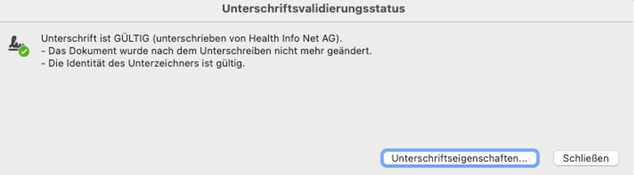 Unterschriftsvalidierungsstatus