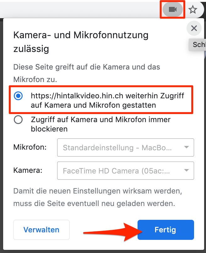Kamera und Mikrofonnutzung