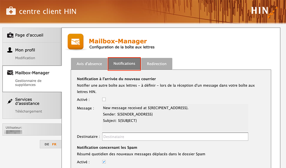 Mailbox-Manager-Benachrichtigung