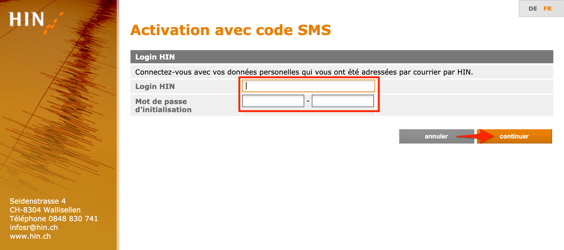 Aktivierung mit SMS