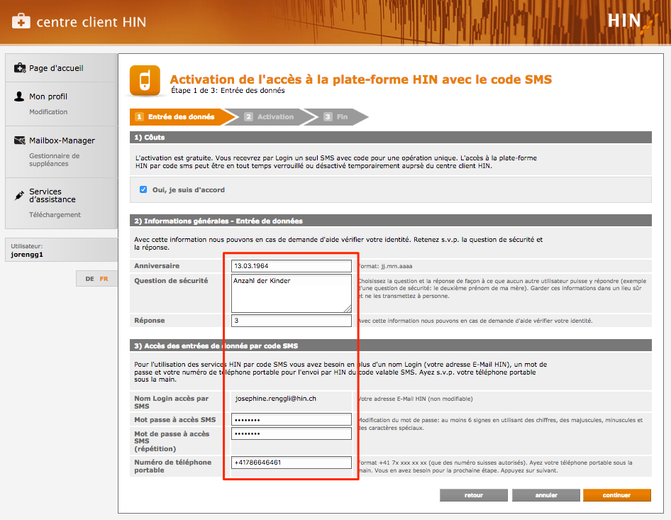 Zugang mit SMS Code 2