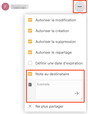 Notiz an Empfänger