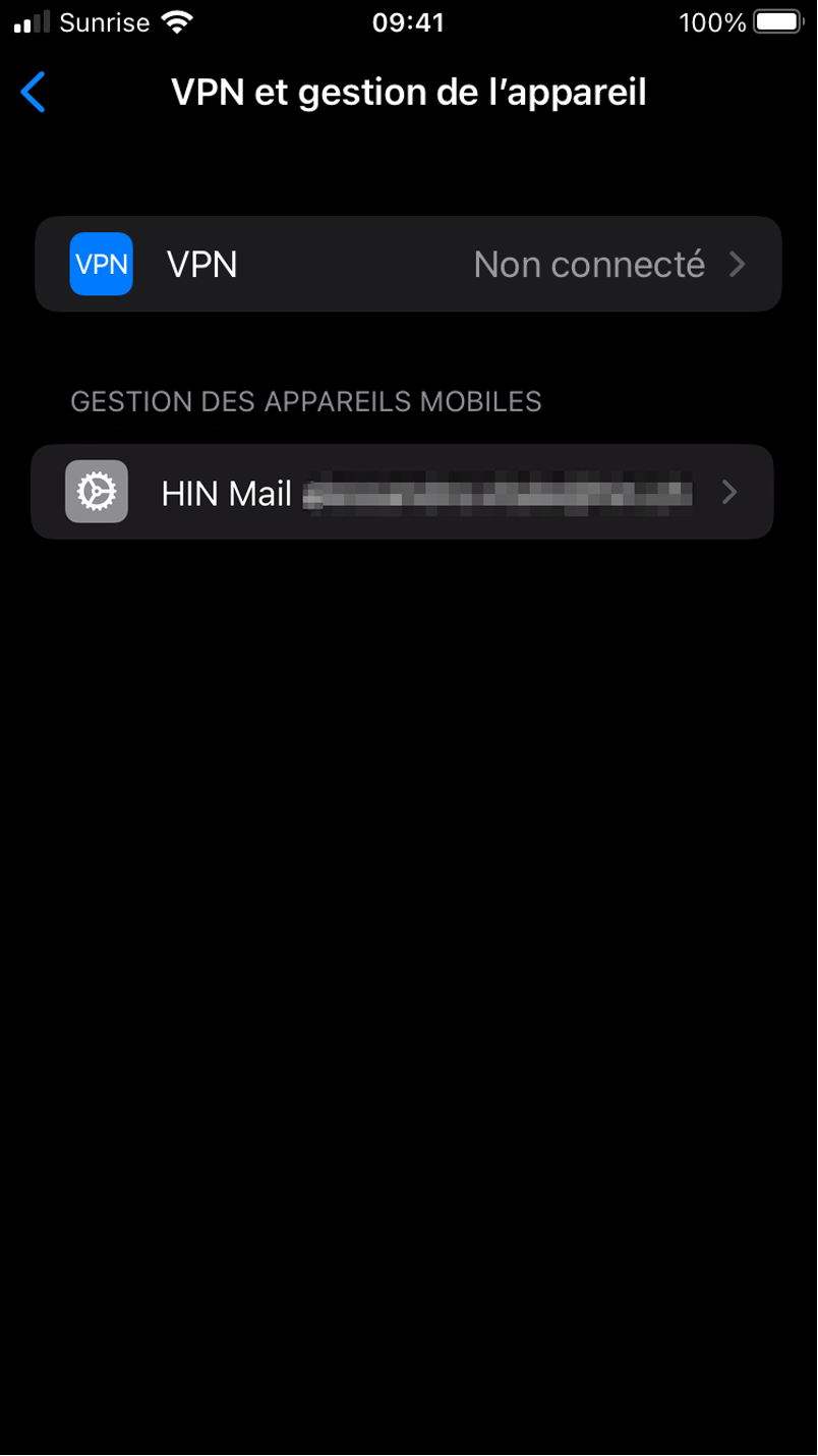 Dann wird Ihnen die HIN Adresse angezeigt, klicken Sie diese an