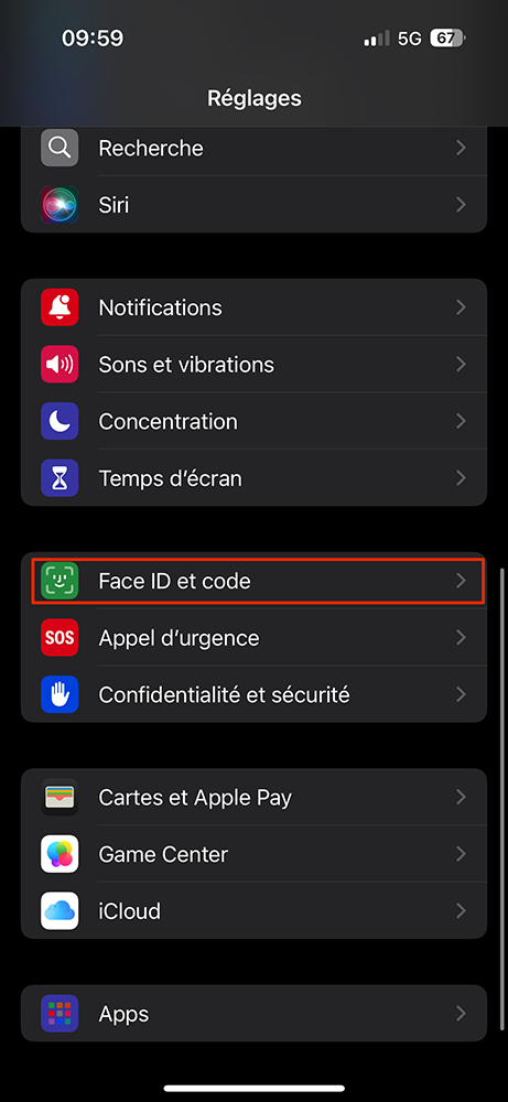 Gehen Sie in den Einstellungen auf Face ID & Code