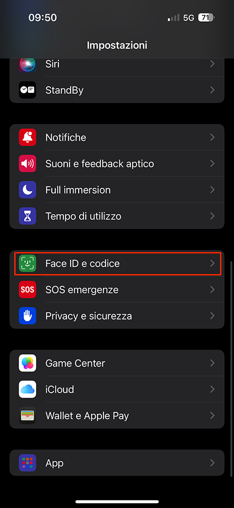 Gehen Sie in den Einstellungen auf Face ID & Code