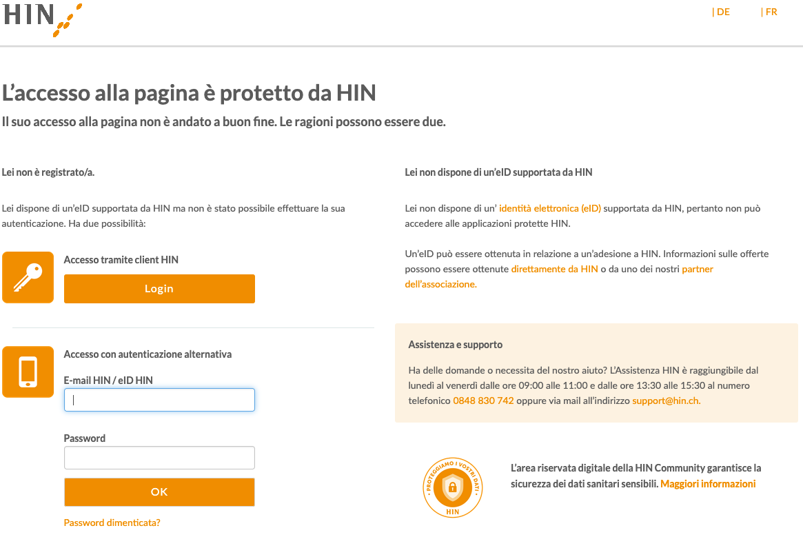 Screenshot: La pagina &egrave; protetto da HIN